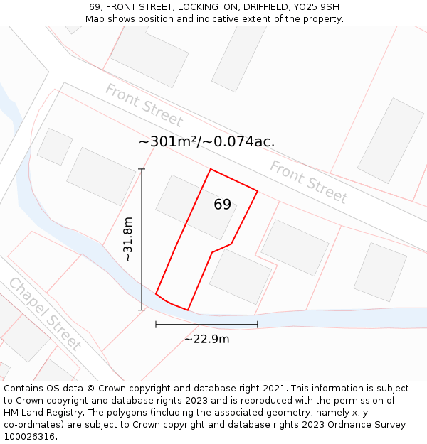 69, FRONT STREET, LOCKINGTON, DRIFFIELD, YO25 9SH: Plot and title map