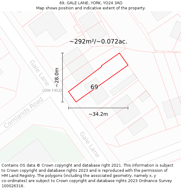 69, GALE LANE, YORK, YO24 3AD: Plot and title map