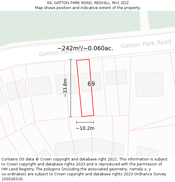 69, GATTON PARK ROAD, REDHILL, RH1 2DZ: Plot and title map