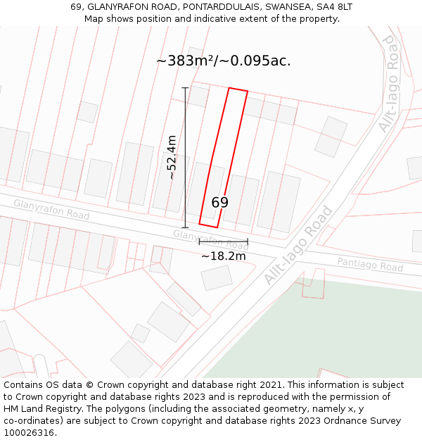 69, GLANYRAFON ROAD, PONTARDDULAIS, SWANSEA, SA4 8LT: Plot and title map