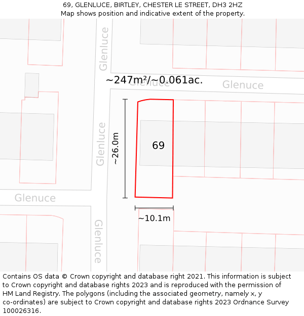 69, GLENLUCE, BIRTLEY, CHESTER LE STREET, DH3 2HZ: Plot and title map