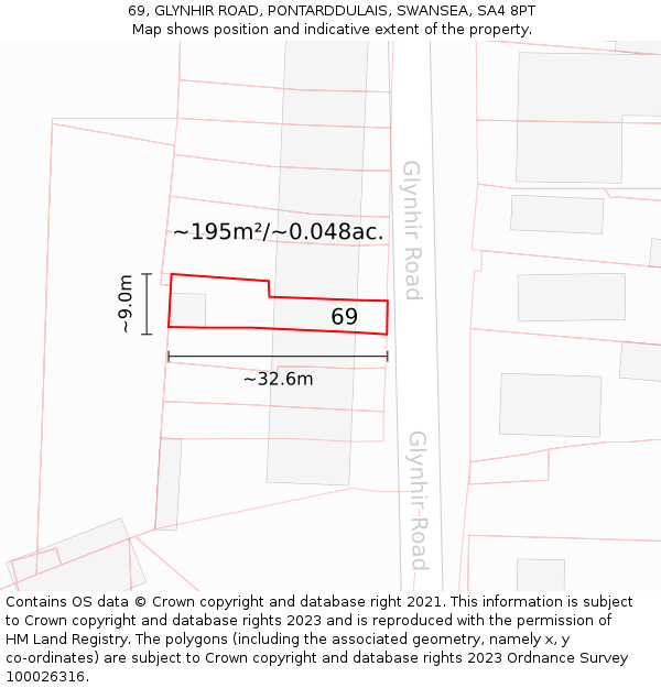 69, GLYNHIR ROAD, PONTARDDULAIS, SWANSEA, SA4 8PT: Plot and title map