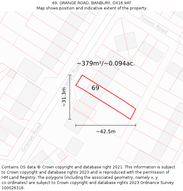 69, GRANGE ROAD, BANBURY, OX16 9AT: Plot and title map