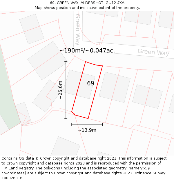 69, GREEN WAY, ALDERSHOT, GU12 4XA: Plot and title map