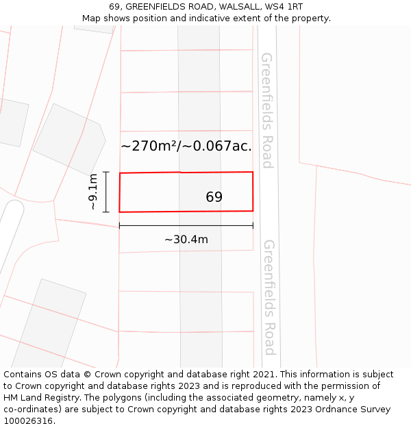 69, GREENFIELDS ROAD, WALSALL, WS4 1RT: Plot and title map