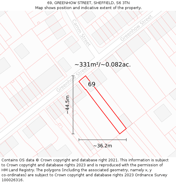 69, GREENHOW STREET, SHEFFIELD, S6 3TN: Plot and title map