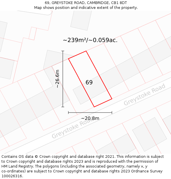 69, GREYSTOKE ROAD, CAMBRIDGE, CB1 8DT: Plot and title map