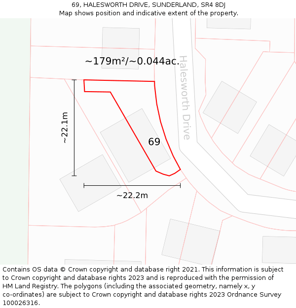 69, HALESWORTH DRIVE, SUNDERLAND, SR4 8DJ: Plot and title map