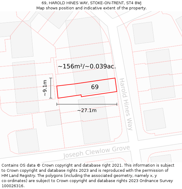 69, HAROLD HINES WAY, STOKE-ON-TRENT, ST4 8WJ: Plot and title map