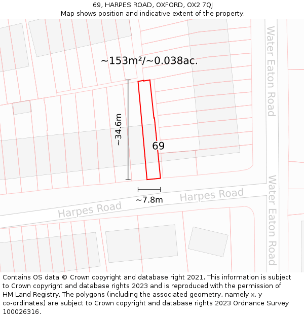 69, HARPES ROAD, OXFORD, OX2 7QJ: Plot and title map