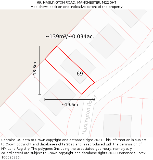 69, HASLINGTON ROAD, MANCHESTER, M22 5HT: Plot and title map