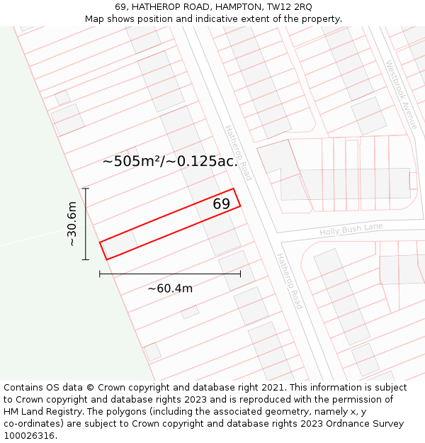 69, HATHEROP ROAD, HAMPTON, TW12 2RQ: Plot and title map