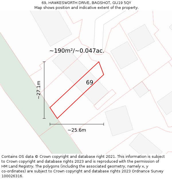 69, HAWKESWORTH DRIVE, BAGSHOT, GU19 5QY: Plot and title map