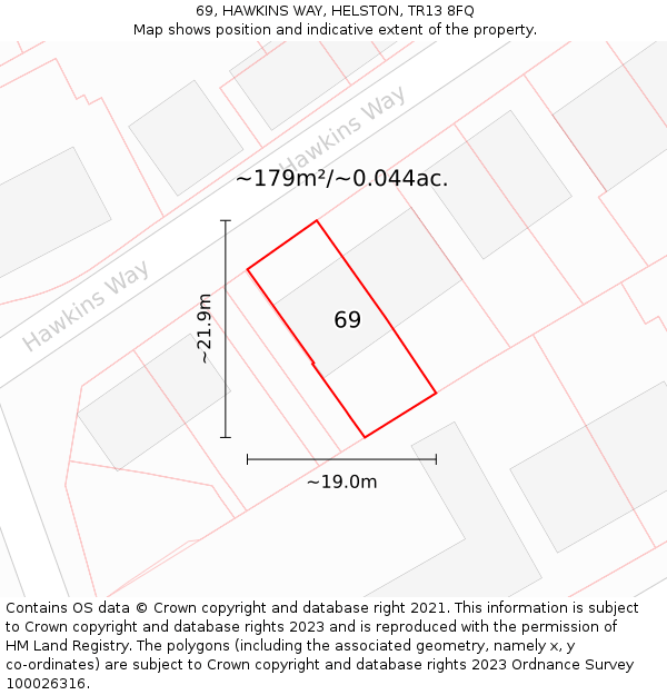 69, HAWKINS WAY, HELSTON, TR13 8FQ: Plot and title map