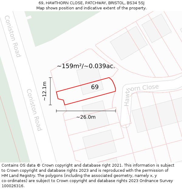 69, HAWTHORN CLOSE, PATCHWAY, BRISTOL, BS34 5SJ: Plot and title map