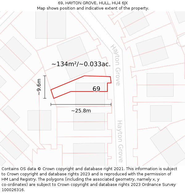 69, HAYTON GROVE, HULL, HU4 6JX: Plot and title map