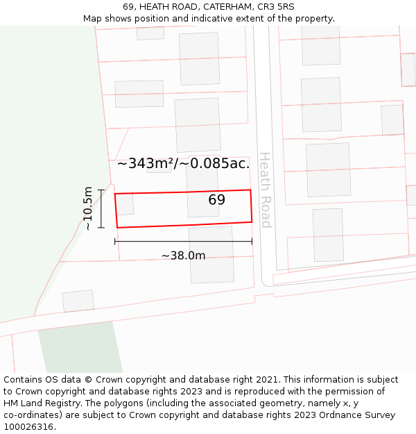 69, HEATH ROAD, CATERHAM, CR3 5RS: Plot and title map
