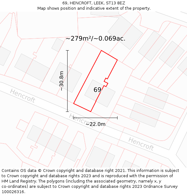 69, HENCROFT, LEEK, ST13 8EZ: Plot and title map