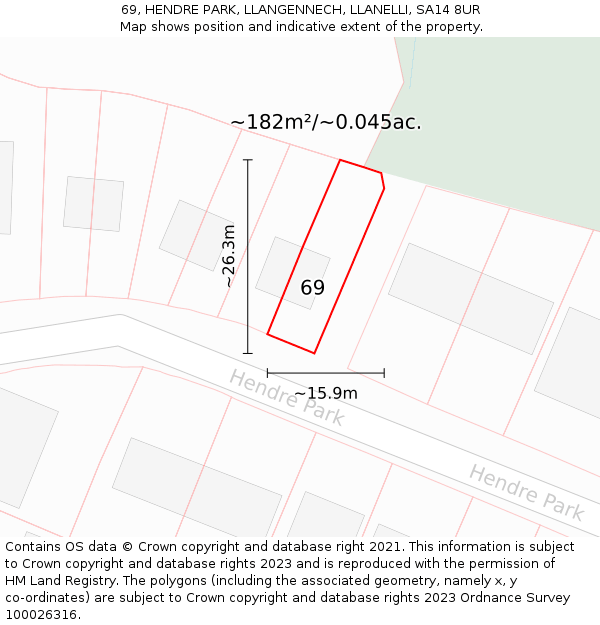 69, HENDRE PARK, LLANGENNECH, LLANELLI, SA14 8UR: Plot and title map