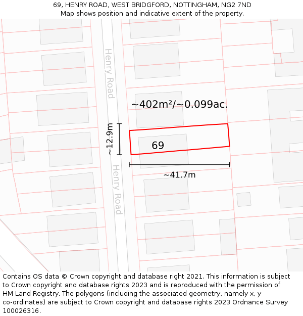 69, HENRY ROAD, WEST BRIDGFORD, NOTTINGHAM, NG2 7ND: Plot and title map