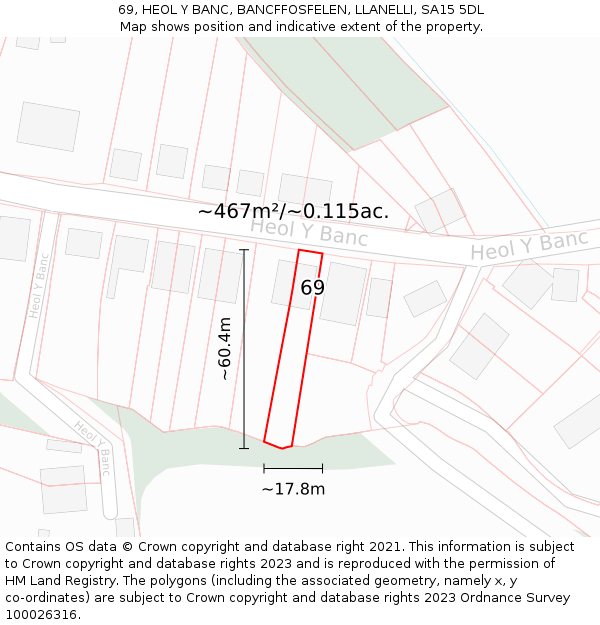 69, HEOL Y BANC, BANCFFOSFELEN, LLANELLI, SA15 5DL: Plot and title map