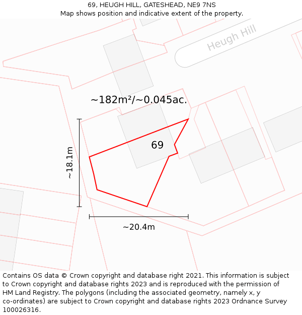 69, HEUGH HILL, GATESHEAD, NE9 7NS: Plot and title map