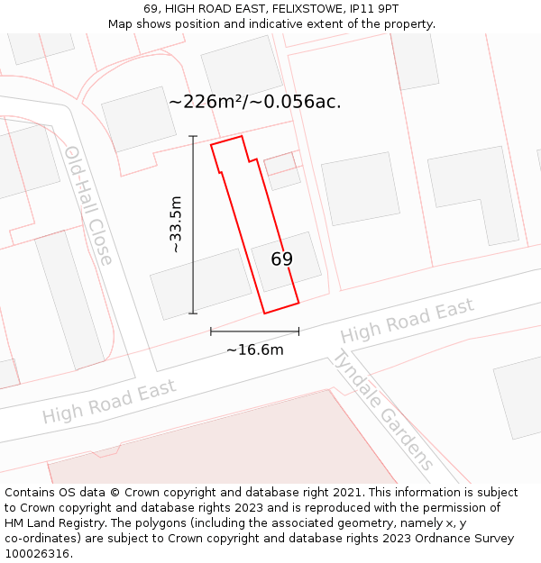 69, HIGH ROAD EAST, FELIXSTOWE, IP11 9PT: Plot and title map