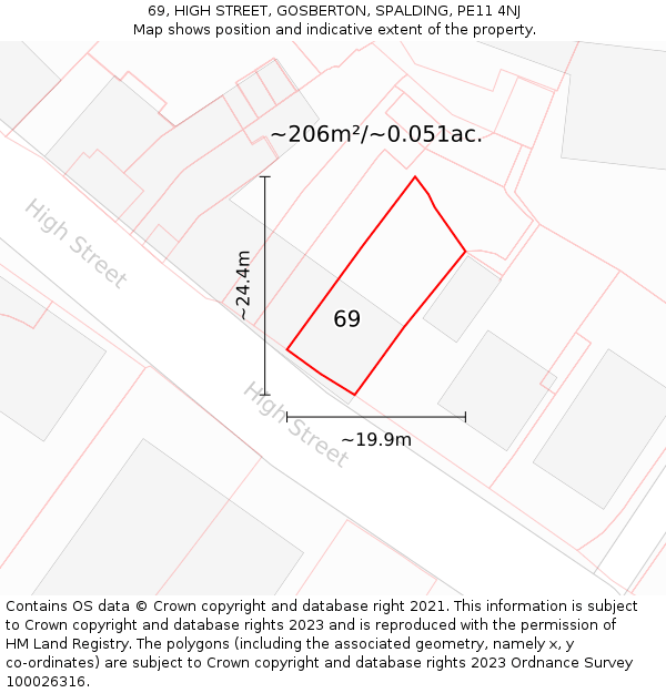 69, HIGH STREET, GOSBERTON, SPALDING, PE11 4NJ: Plot and title map