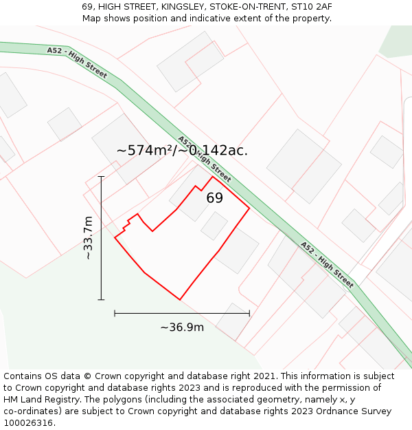 69, HIGH STREET, KINGSLEY, STOKE-ON-TRENT, ST10 2AF: Plot and title map