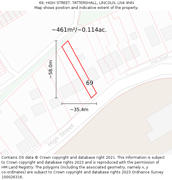 69, HIGH STREET, TATTERSHALL, LINCOLN, LN4 4NN: Plot and title map