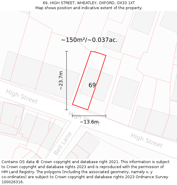 69, HIGH STREET, WHEATLEY, OXFORD, OX33 1XT: Plot and title map