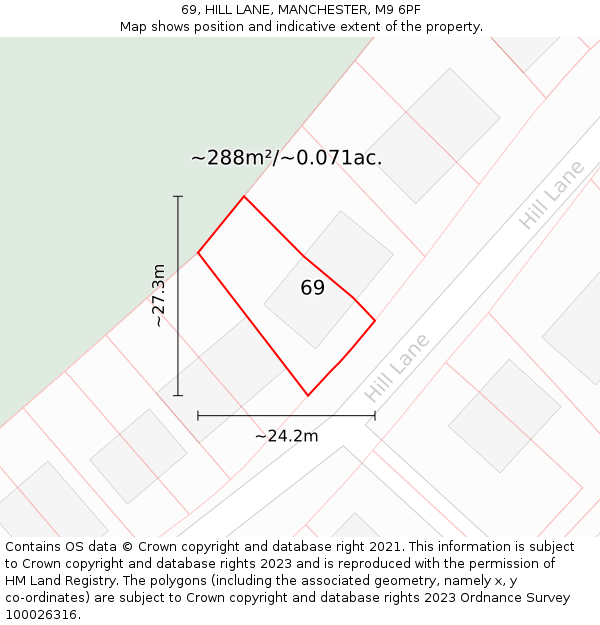 69, HILL LANE, MANCHESTER, M9 6PF: Plot and title map