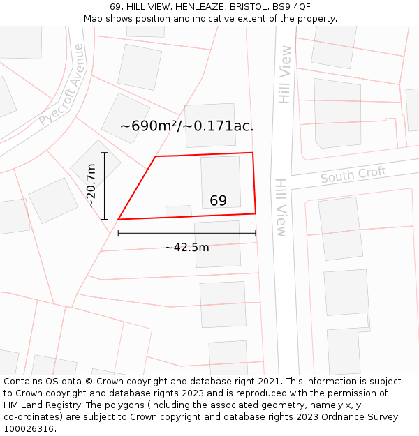 69, HILL VIEW, HENLEAZE, BRISTOL, BS9 4QF: Plot and title map