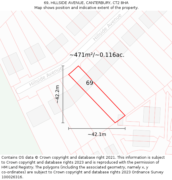 69, HILLSIDE AVENUE, CANTERBURY, CT2 8HA: Plot and title map