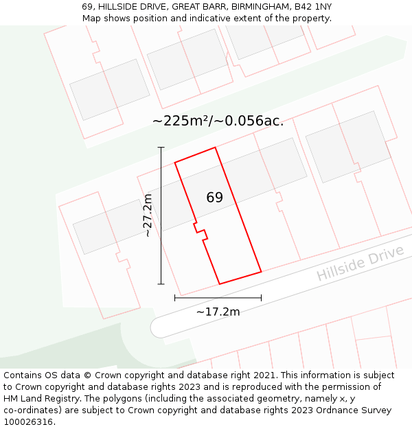 69, HILLSIDE DRIVE, GREAT BARR, BIRMINGHAM, B42 1NY: Plot and title map