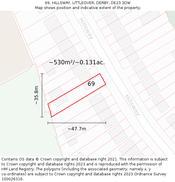 69, HILLSWAY, LITTLEOVER, DERBY, DE23 3DW: Plot and title map