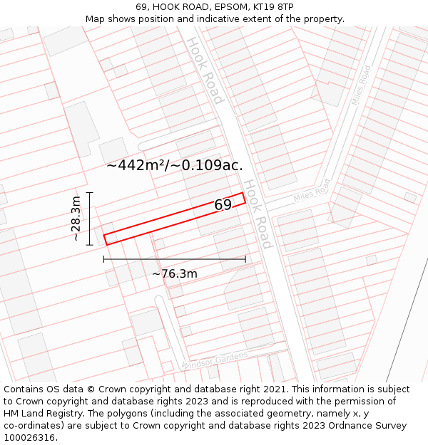 69, HOOK ROAD, EPSOM, KT19 8TP: Plot and title map