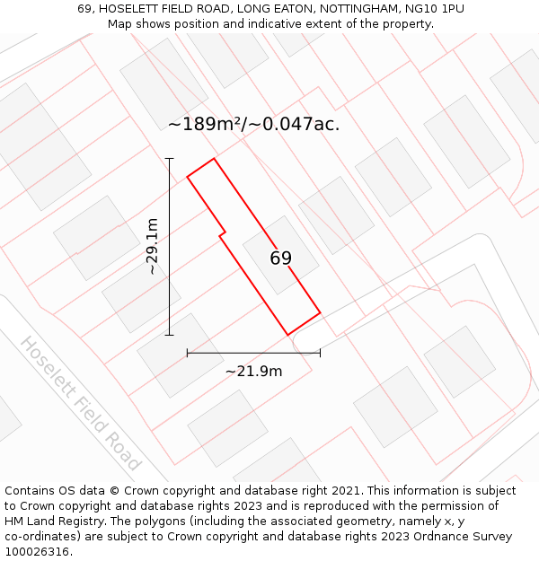 69, HOSELETT FIELD ROAD, LONG EATON, NOTTINGHAM, NG10 1PU: Plot and title map