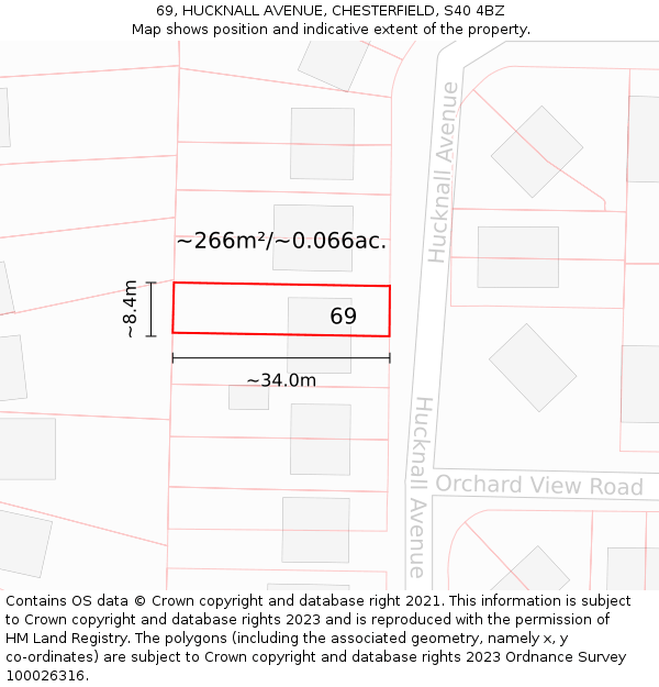 69, HUCKNALL AVENUE, CHESTERFIELD, S40 4BZ: Plot and title map