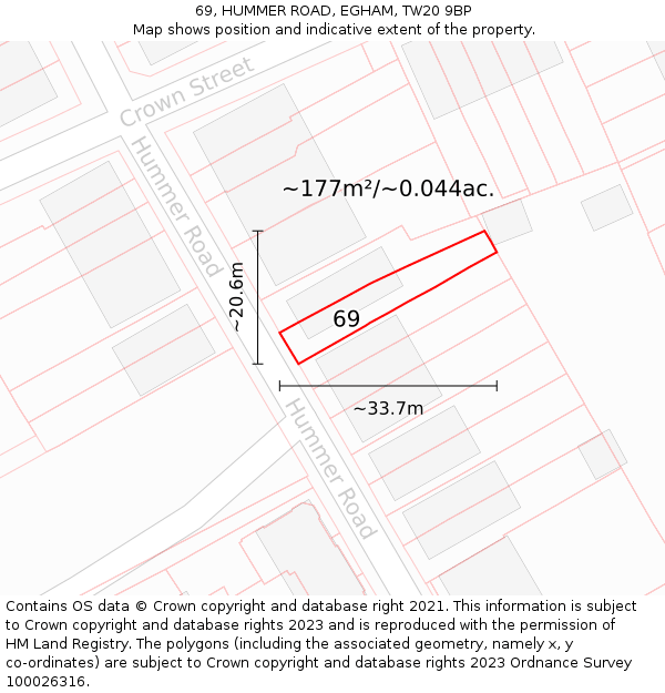 69, HUMMER ROAD, EGHAM, TW20 9BP: Plot and title map