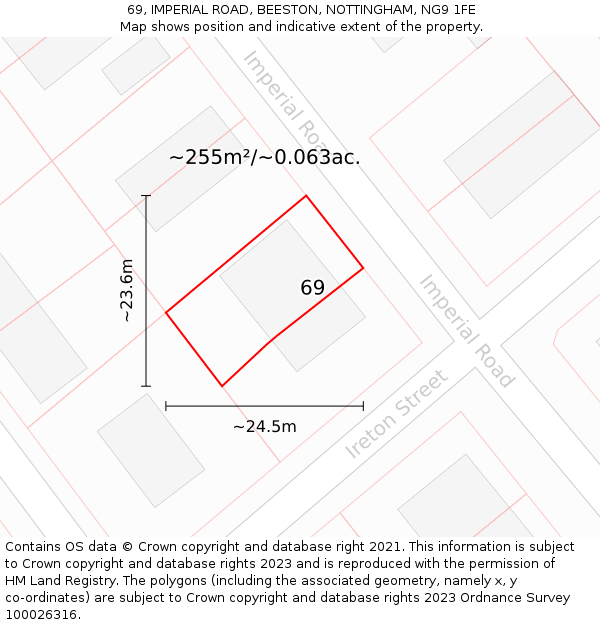 69, IMPERIAL ROAD, BEESTON, NOTTINGHAM, NG9 1FE: Plot and title map