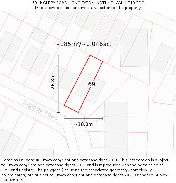 69, INGLEBY ROAD, LONG EATON, NOTTINGHAM, NG10 3DG: Plot and title map