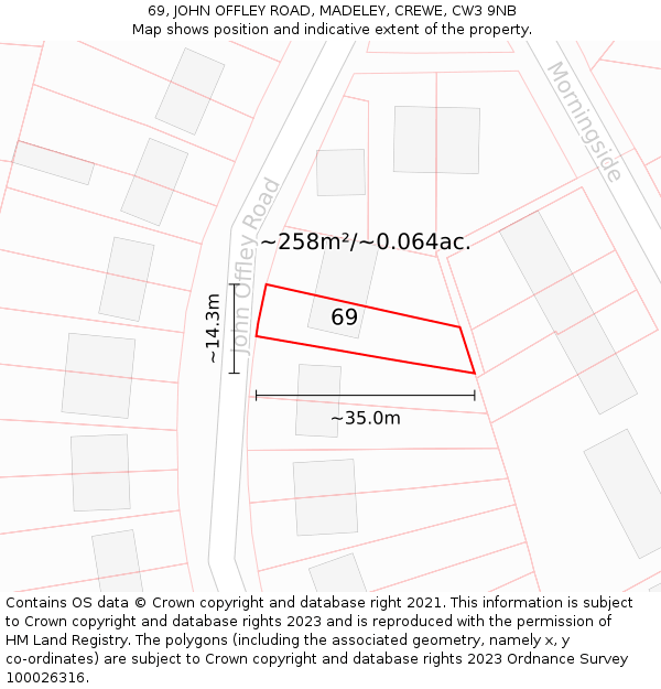 69, JOHN OFFLEY ROAD, MADELEY, CREWE, CW3 9NB: Plot and title map