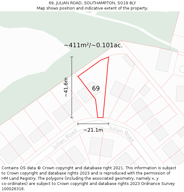 69, JULIAN ROAD, SOUTHAMPTON, SO19 8LY: Plot and title map