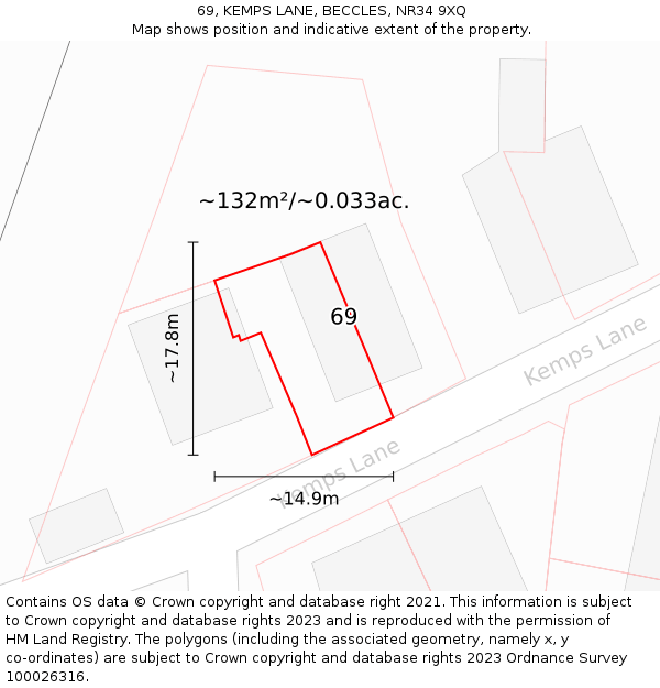 69, KEMPS LANE, BECCLES, NR34 9XQ: Plot and title map