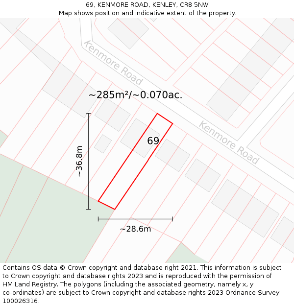 69, KENMORE ROAD, KENLEY, CR8 5NW: Plot and title map