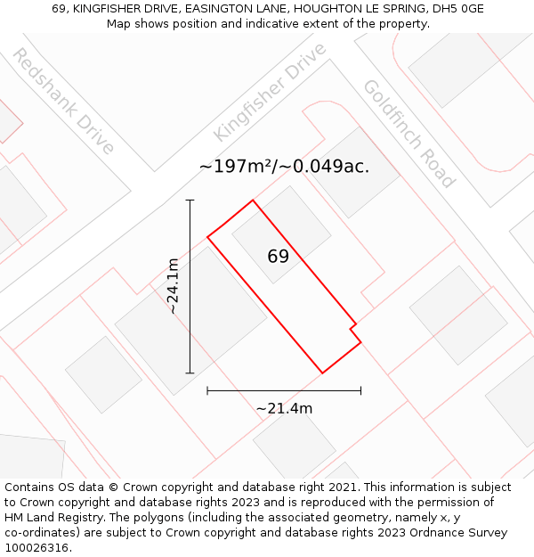 69, KINGFISHER DRIVE, EASINGTON LANE, HOUGHTON LE SPRING, DH5 0GE: Plot and title map