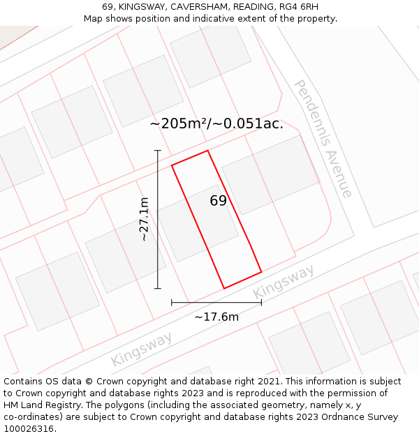 69, KINGSWAY, CAVERSHAM, READING, RG4 6RH: Plot and title map