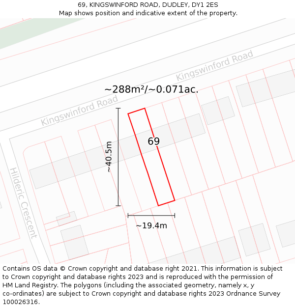 69, KINGSWINFORD ROAD, DUDLEY, DY1 2ES: Plot and title map