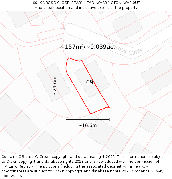 69, KINROSS CLOSE, FEARNHEAD, WARRINGTON, WA2 0UT: Plot and title map